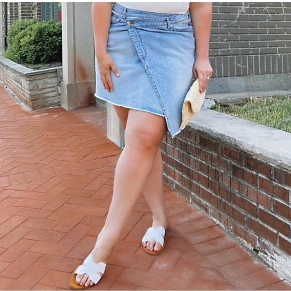 NWOT. All Worthy Asymmetrical Denim Skirt.  Size: 10